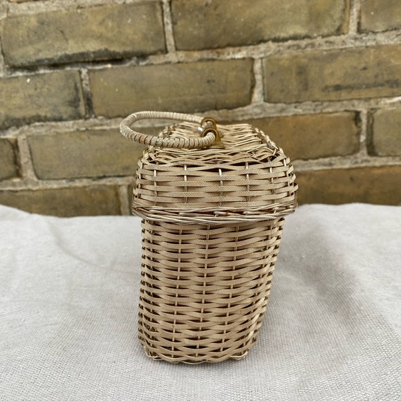 Vintage Champagne Metal Basket Woven Box Purse with Top Handle // 1950s - Picture 4 of 8